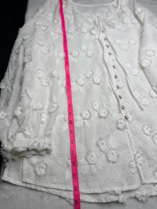 White Floral Embroidered 100% Cotton Boho Blouse | Cottagecore - Picture 4 of 8